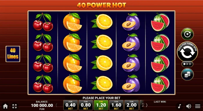 40 Power Hot Coin Boost spelskärm